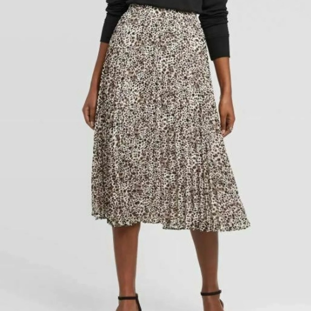 A New Day pleated leopard midi skirt